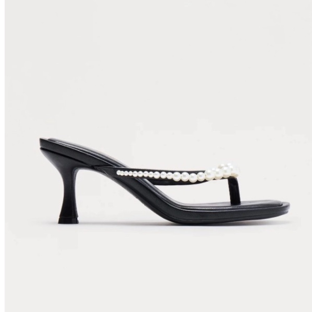 Fashion Nova Black Heels with Pearl Detail